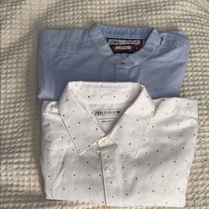 Zara Men's Light Blue and White Patterned Shirts